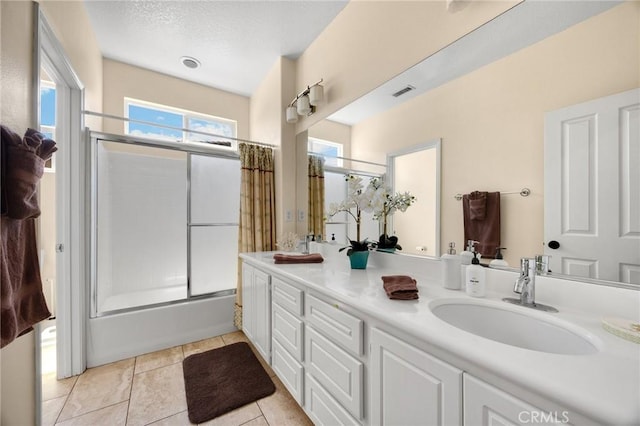 3667 Skylark Way, Brea, CA 92823 - full bathroom featuring double vanity, shower / bath combination with glass door, and tile patterned floors