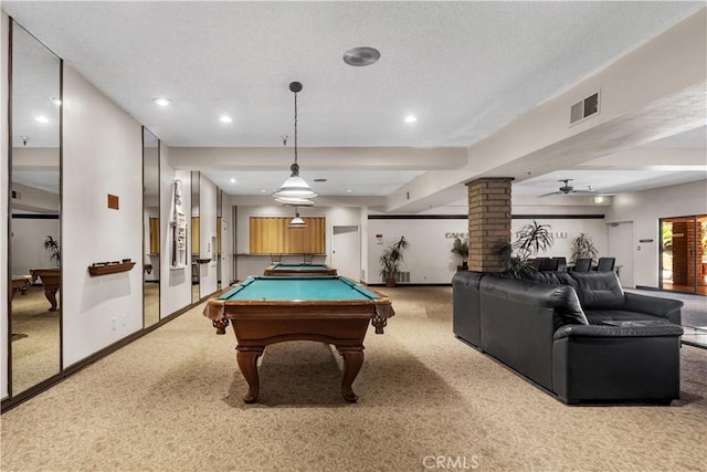 2700 Cahuenga Blvd E Unit 1302, Los Angeles, CA 90068 - game room with light colored carpet, billiards table, ornate columns, and recessed lighting
