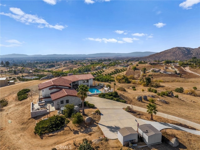 38225 Camino Sierra Rd, Temecula, CA 92592 - view from above of property featuring a mountain backdrop and a pool area