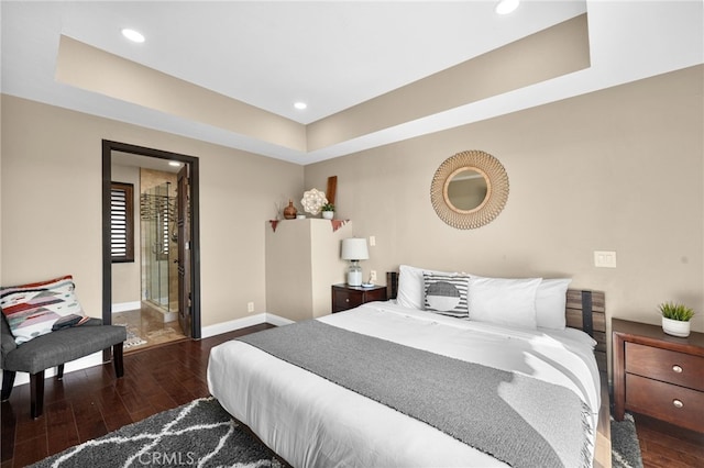 38225 Camino Sierra Rd, Temecula, CA 92592 - bedroom with a tray ceiling, wood finished floors, recessed lighting, and ensuite bath