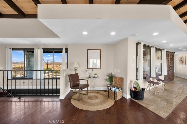 38225 Camino Sierra Rd, Temecula, CA 92592 - living area with recessed lighting, beamed ceiling, and wood finished floors