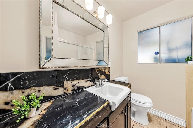 66890 Hacienda Ave, Desert Hot Springs, CA 92240 - full bath featuring tasteful backsplash, vanity, tile patterned flooring, and a shower