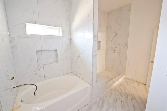 540 Shady Meadow Ct, Bakersfield, CA 93308 - bathroom with a garden tub, marble finish flooring, and a marble finish shower