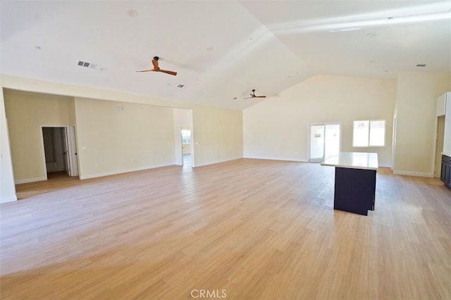 540 Shady Meadow Ct, Bakersfield, CA 93308 - unfurnished living room featuring light wood-type flooring, a ceiling fan, and high vaulted ceiling