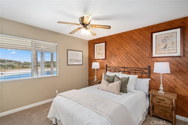 7012 E Viewpoint Ln, Anaheim Hills, CA 92807 - carpeted bedroom featuring wooden walls and a ceiling fan