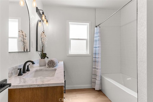 1021 W 5th St, Corona, CA 92882 - bathroom featuring vanity, shower / bath combination with curtain, and wood finished floors