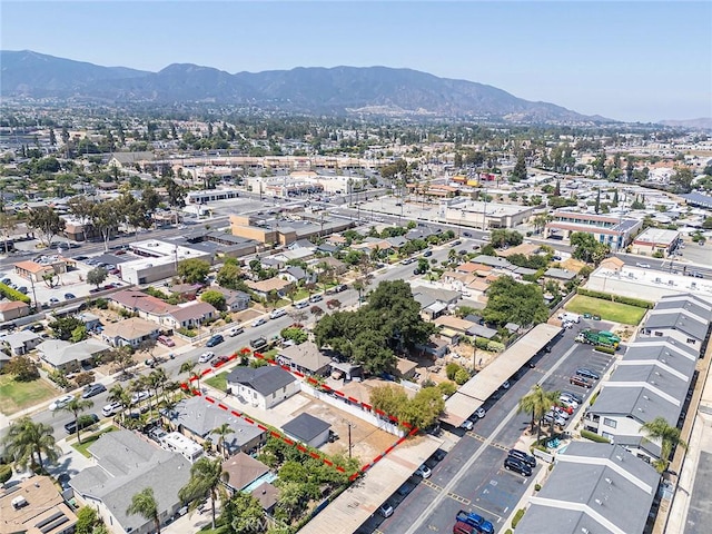 1021 W 5th St, Corona, CA 92882 - aerial view of property's location featuring a mountain backdrop and property boundaries highlighted