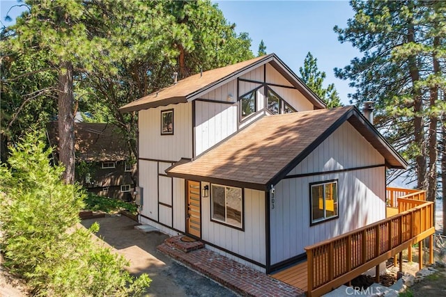 31303 Marcella Dr, Running Springs, CA 92382 - view of front of home featuring roof with shingles and a deck
