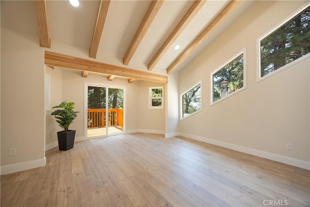 31303 Marcella Dr, Running Springs, CA 92382 - unfurnished living room with beam ceiling, recessed lighting, and wood finished floors