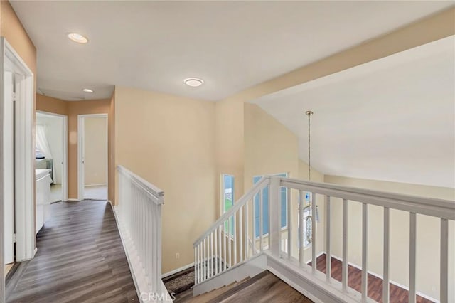 44601 Jamin Cir, Temecula, CA 92592 - hall featuring an upstairs landing, wood finished floors, and recessed lighting