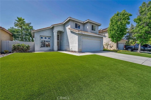 44601 Jamin Cir, Temecula, CA 92592 - mediterranean / spanish home featuring driveway, stucco siding, a tile roof, and an attached garage