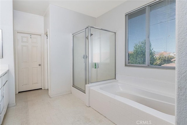 25540 Riley Cir, Menifee, CA 92585 - full bath with vanity, a stall shower, and a garden tub