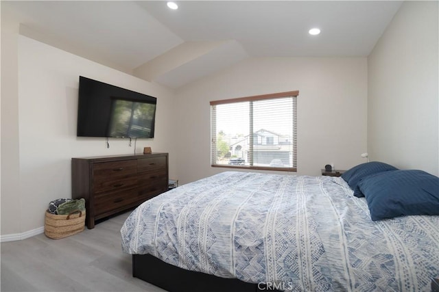 25165 Pebble Creek Way, Moreno Valley, CA 92551 - bedroom featuring light wood-style flooring, lofted ceiling, and recessed lighting