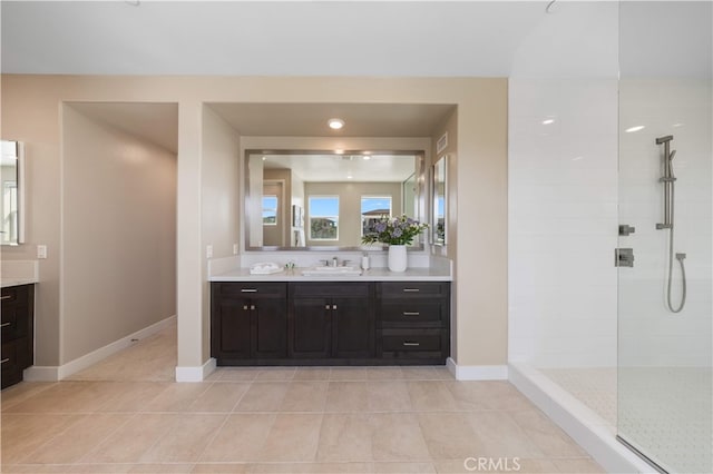 125 Character, Irvine, CA 92618 - bathroom with vanity, a walk in shower, and tile patterned flooring