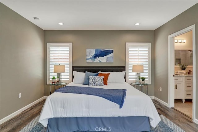 4437 Keever Ave, Long Beach, CA 90807 - bedroom featuring wood finished floors, multiple windows, ensuite bathroom, and recessed lighting