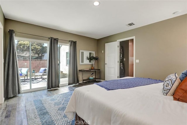 4437 Keever Ave, Long Beach, CA 90807 - bedroom featuring access to exterior, wood finished floors, and recessed lighting