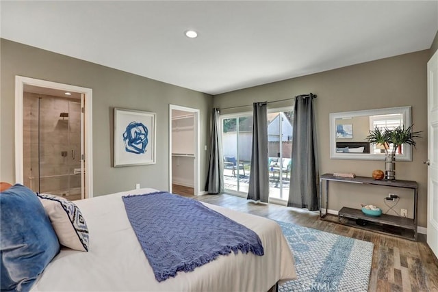 4437 Keever Ave, Long Beach, CA 90807 - bedroom featuring wood finished floors, recessed lighting, access to exterior, a spacious closet, and ensuite bath