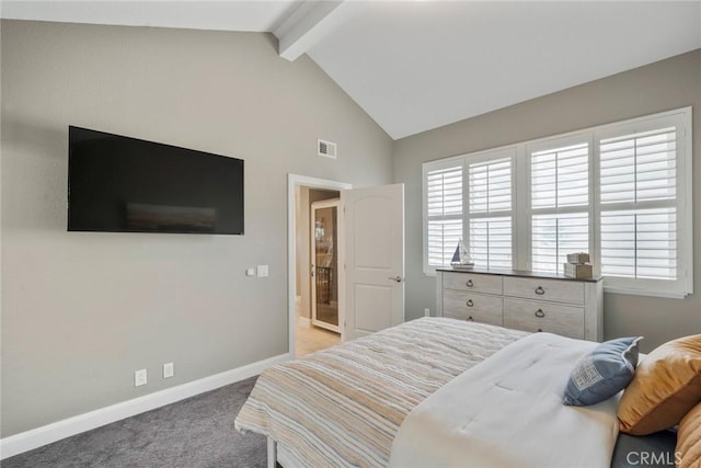 24532 Moonfire Dr, Dana Point, CA 92629 - bedroom with beamed ceiling, carpet flooring, and high vaulted ceiling