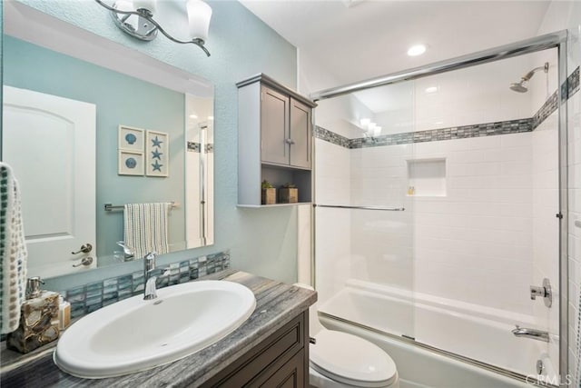 24532 Moonfire Dr, Dana Point, CA 92629 - bathroom with vanity, enclosed tub / shower combo, and recessed lighting