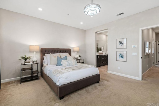 3510 Brody Way, Oceanside, CA 92056 - bedroom with light colored carpet, ensuite bathroom, and recessed lighting
