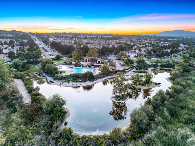 1412 Long View Dr, Chula Vista, CA 91915 - aerial view at dusk of a water and mountain view and view of pool