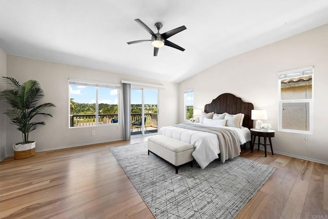 1412 Long View Dr, Chula Vista, CA 91915 - bedroom featuring access to exterior, light wood finished floors, vaulted ceiling, and a ceiling fan