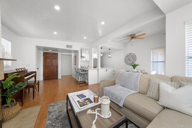 1802 Via Las Palmas Unit 36, National City, CA 91950 - living area featuring light wood-type flooring, a ceiling fan, and recessed lighting