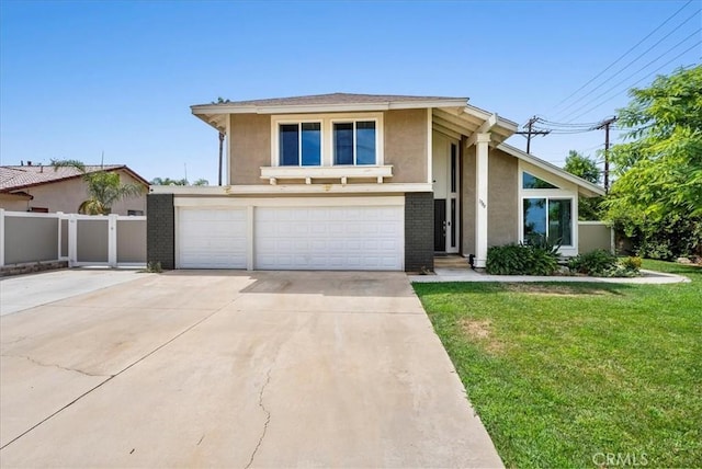 1380 Le Conte, Riverside, CA 92507 - view of front facade with stucco siding, concrete driveway, a garage, and brick siding