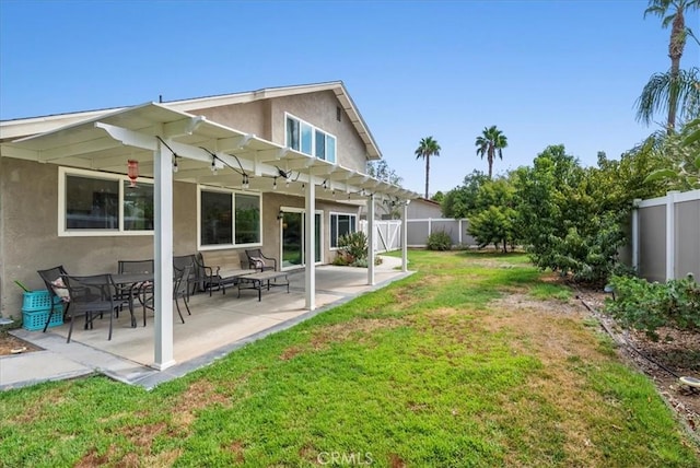 1380 Le Conte, Riverside, CA 92507 - back of property with stucco siding, a pergola, a fenced backyard, and a patio
