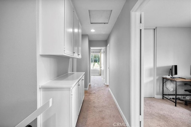 1380 Le Conte, Riverside, CA 92507 - corridor with light colored carpet and attic access
