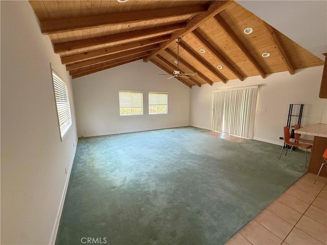 21045 Hemmingway St, Canoga Park, CA 91304 - unfurnished living room featuring wooden ceiling, light colored carpet, and light tile patterned floors