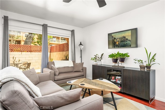 6600 Warner Ave Unit 121, Huntington Beach, CA 92647 - living area with wood finished floors and ceiling fan