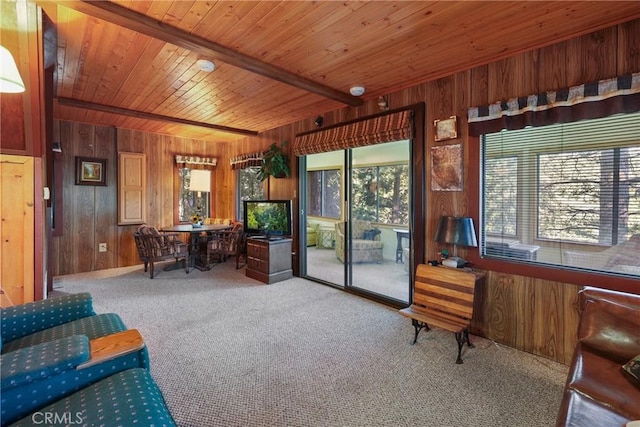 26314 Jacqueline Rd, Twin Peaks, CA 92391 - home office featuring wooden walls, carpet, and wood ceiling