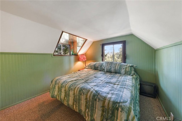 26314 Jacqueline Rd, Twin Peaks, CA 92391 - carpeted bedroom with vaulted ceiling and wooden walls
