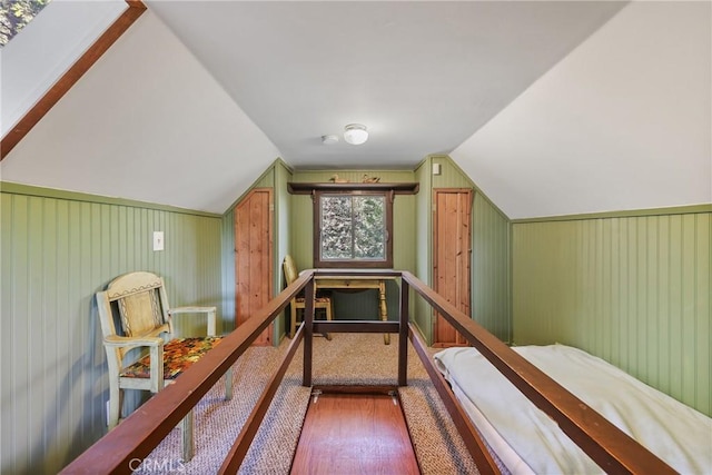 26314 Jacqueline Rd, Twin Peaks, CA 92391 - interior space featuring wood finished floors, vaulted ceiling, and wooden walls