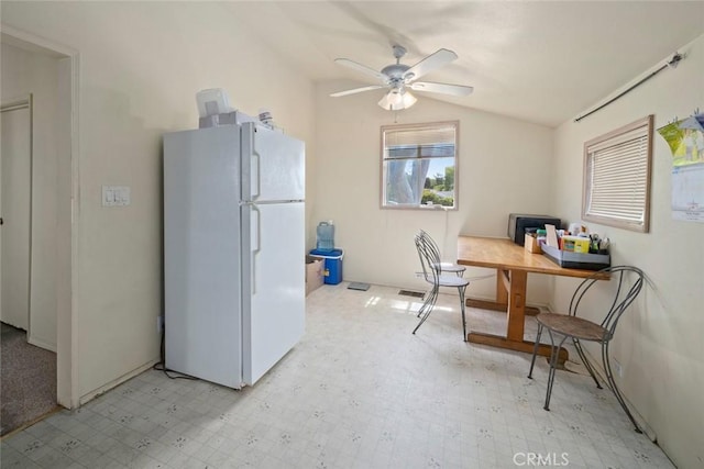 3091 Johnson Ave, San Luis Obispo, CA 93401 - office area featuring light flooring, a ceiling fan, and lofted ceiling