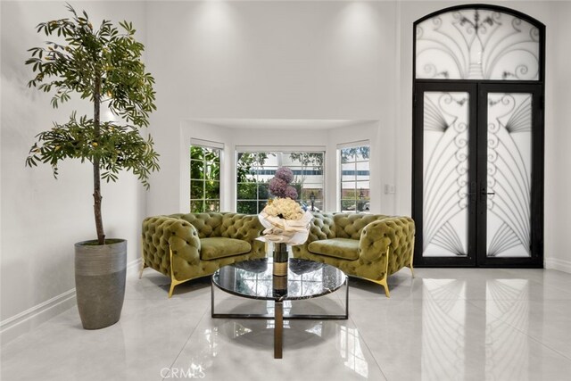6355 Yolanda Ave, Tarzana, CA 91335 - living area featuring french doors and a towering ceiling