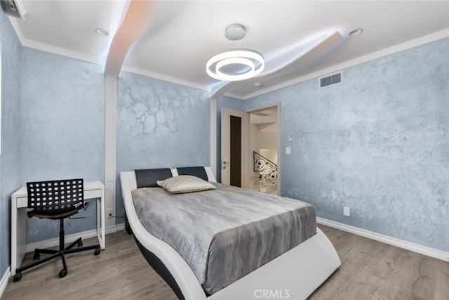 6355 Yolanda Ave, Tarzana, CA 91335 - bedroom featuring crown molding, wood finished floors, and arched walkways