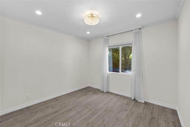 6355 Yolanda Ave, Tarzana, CA 91335 - spare room with ornamental molding, wood finished floors, recessed lighting, and a chandelier