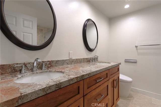 1995 Molino Ave Unit 102, Signal Hill, CA 90755 - bathroom with double vanity, tile patterned floors, and recessed lighting