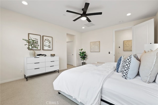 143 Hollow Tree, Irvine, CA 92618 - bedroom featuring recessed lighting, light carpet, and ceiling fan