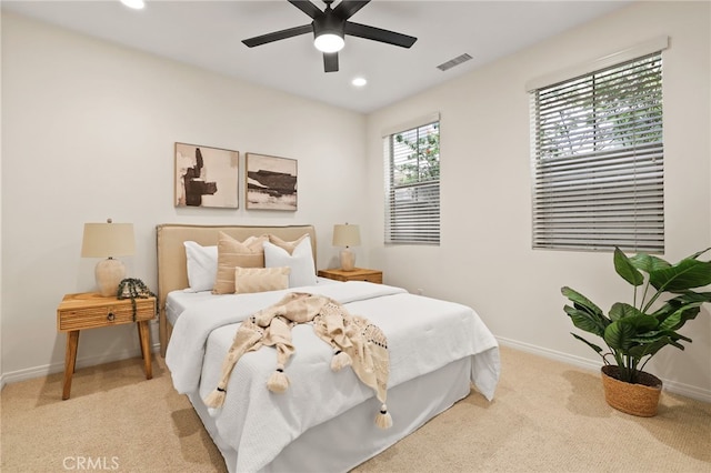 143 Hollow Tree, Irvine, CA 92618 - bedroom with light colored carpet, recessed lighting, and ceiling fan