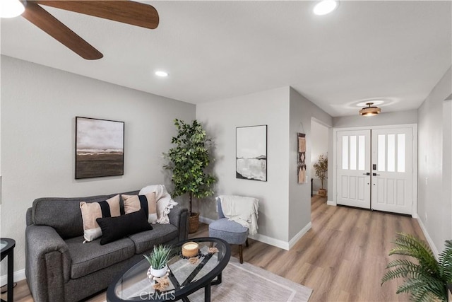 2433 Carlsbad Cir, Hemet, CA 92545 - living room with a ceiling fan, light wood-style flooring, and recessed lighting