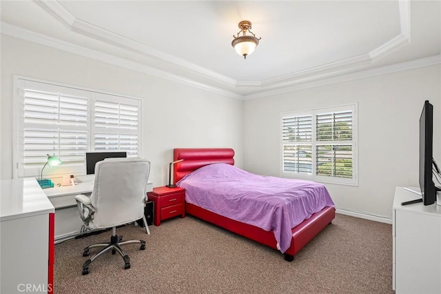 5517 Welland Ave Unit B, Temple City, CA 91780 - bedroom featuring a tray ceiling, ornamental molding, carpet flooring, and an office area