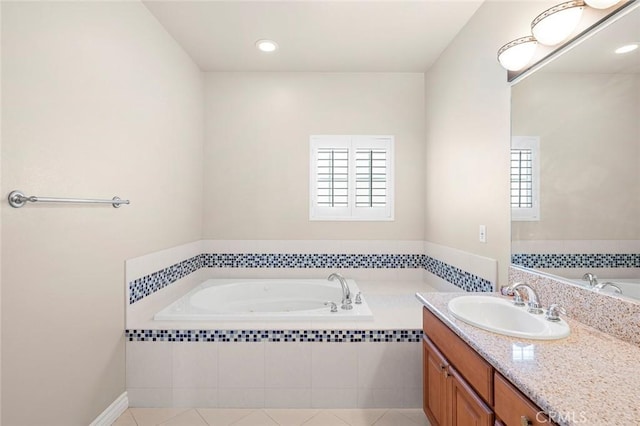 5517 Welland Ave Unit B, Temple City, CA 91780 - full bathroom with vanity, a bath, tile patterned floors, and recessed lighting