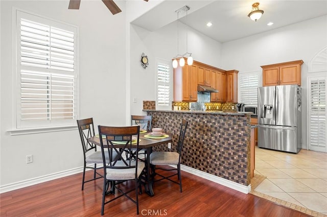 5517 Welland Ave Unit B, Temple City, CA 91780 - dining space featuring ceiling fan, light wood-type flooring, and recessed lighting