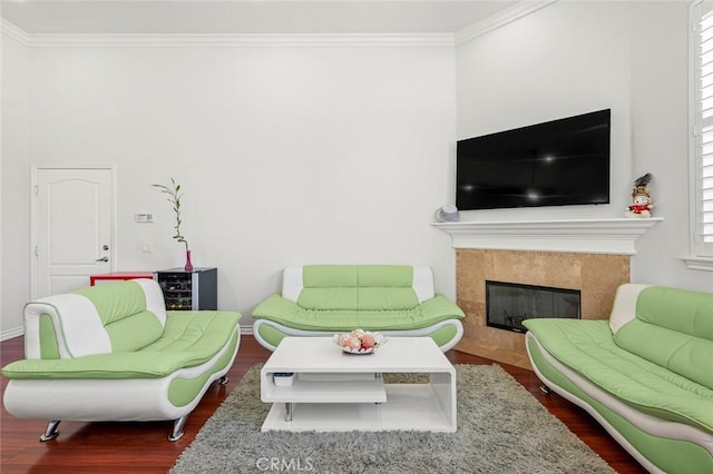 5517 Welland Ave Unit B, Temple City, CA 91780 - living room featuring wood finished floors, ornamental molding, and a fireplace