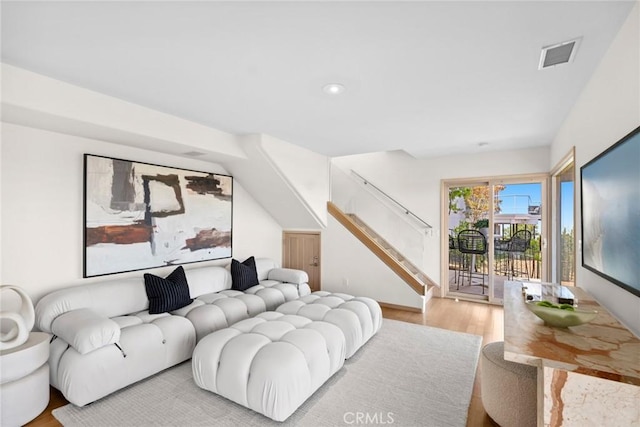 1324 Pitcairn Pl, Laguna Beach, CA 92651 - living area featuring stairway, wood finished floors, and recessed lighting