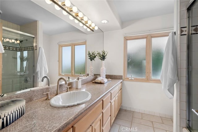 1324 Pitcairn Pl, Laguna Beach, CA 92651 - bathroom featuring vanity, tiled shower, and tile patterned flooring