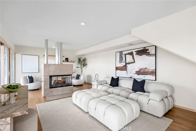 1324 Pitcairn Pl, Laguna Beach, CA 92651 - living room featuring wood finished floors, a multi sided fireplace, and recessed lighting